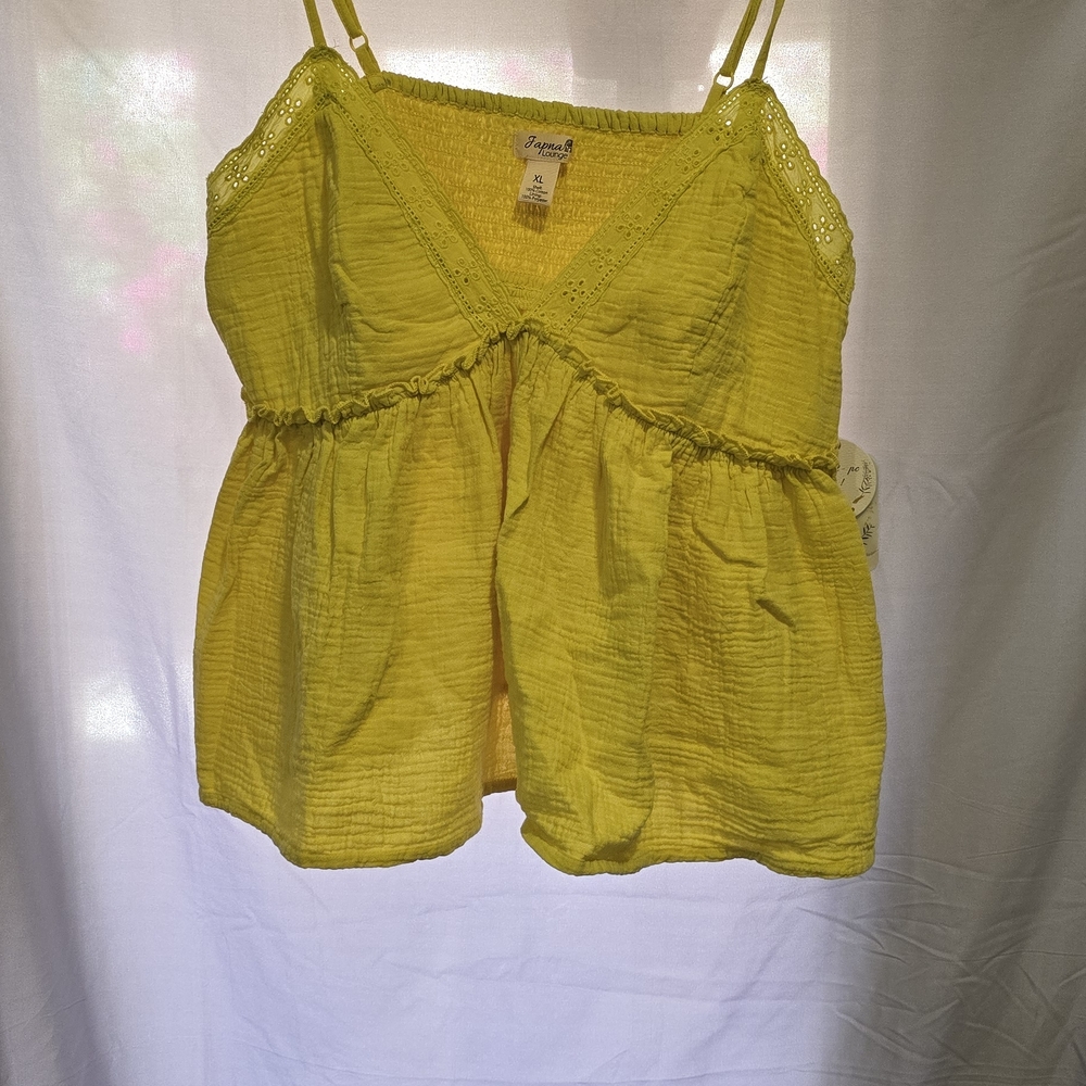 Japna Yellow Cotton Gauze shorts cami set 2 piece lounge outfit